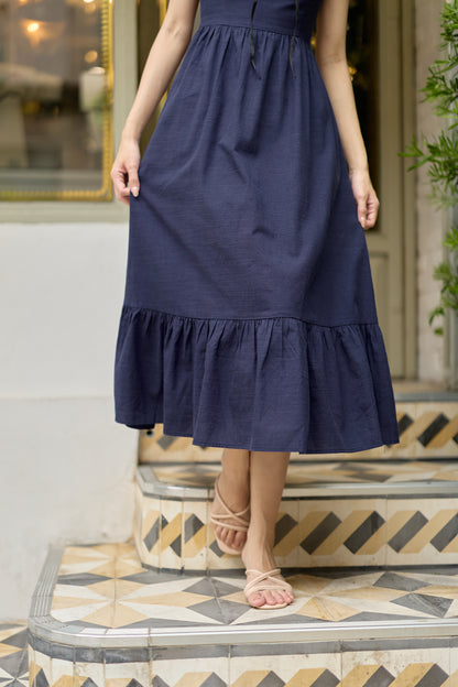 Edith Midi Dress (Navy)