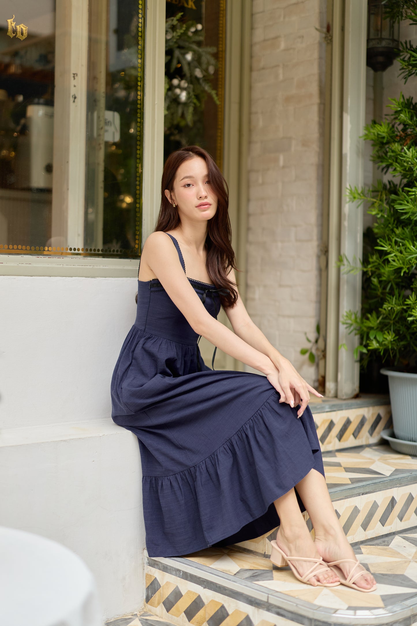 Edith Midi Dress (Navy)