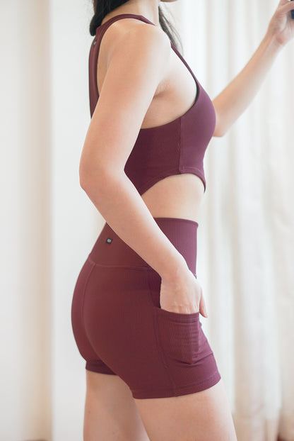 Ora Ribbed High Waist Shortie (Maroon)